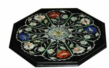 16" black Marble Dining Coffee corner Center Table Top inlay antique Mosaic d24