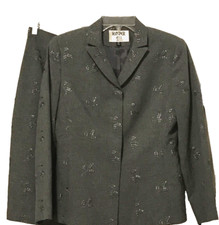 KASPER A.S.L. PETITE SZ 6 GRAY EMBROIDERED SUIT TAILORED JACKET SKIRT LINED EUC