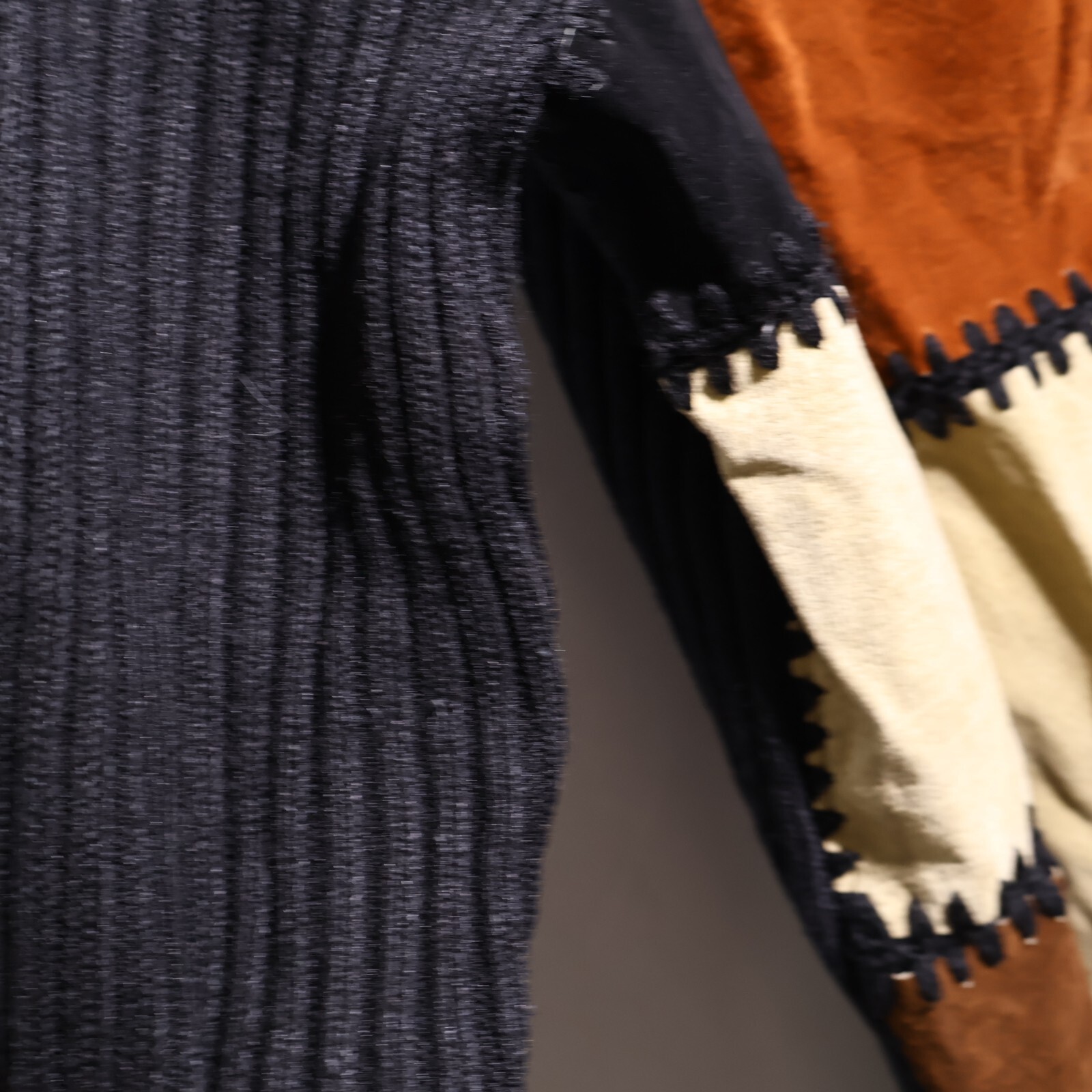 VTG Patchwork Leather Jacket Toggle Buttons Rib K… - image 6