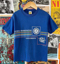 Vintage Kids 80s CWU Central Washington University Wildcats Rainbow T-Shirt