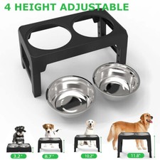 Elevated Raised Pet Dog Feeder Bowl Stainless Steel Food Water Stand 2pcs Bowls