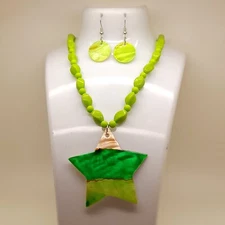S001 Star shape green color shell Pendant orange beaded fashion necklace set