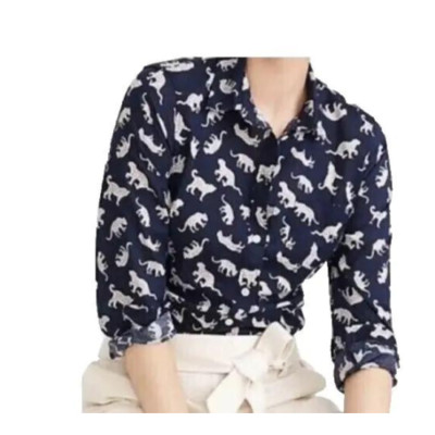 (J24) J by J Crew Womens Shirt Size M Leopard Cheetah Tiger Blue Button Up