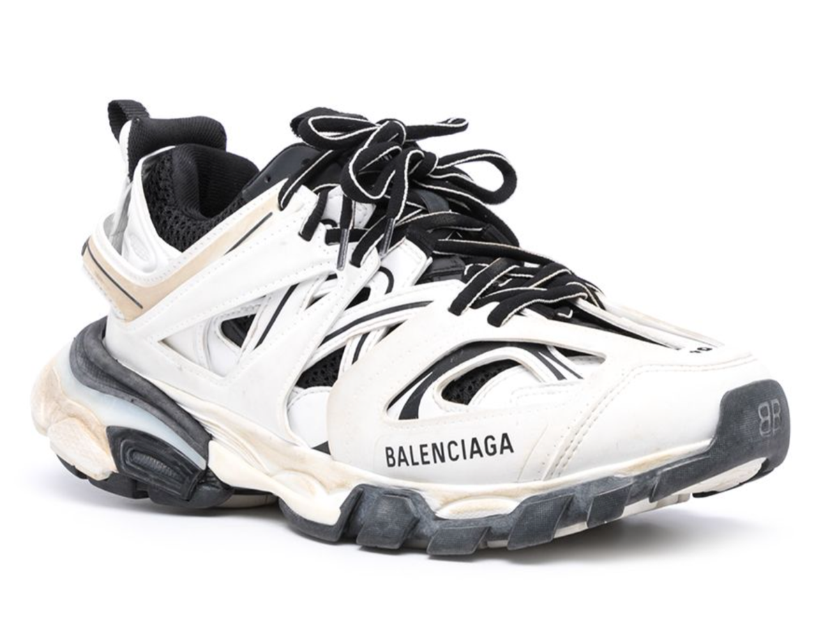 Balenciaga Track Sneaker Black White Distress Worn Out Balenciaga Track Sneaker Black White Distress Worn Out