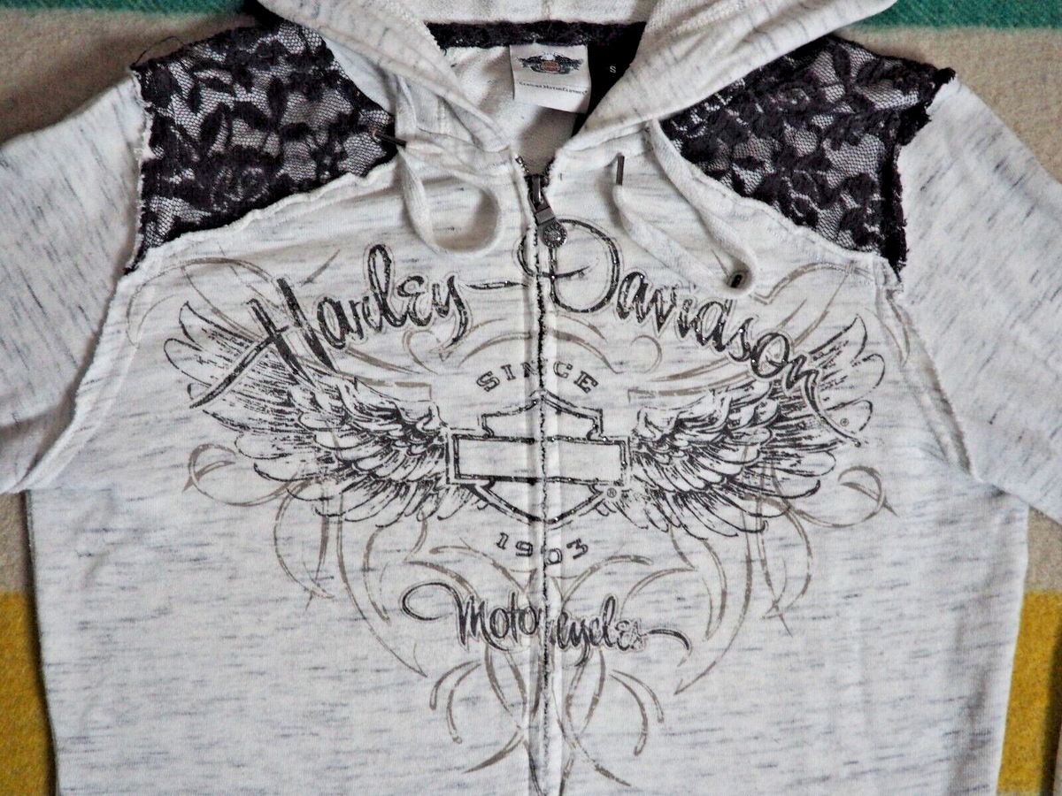 VTG Y2k 2000s Harley Davidson White Black Lace Wings Logo