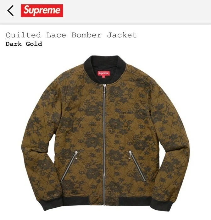 Blouson bomber dentelle matelassé Supreme doré foncé   Taille Medium   Neuf LIVRAISON GRATUITE
