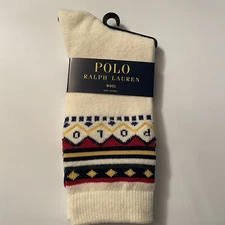 Polo Ralph Lauren Women's Fair Isle Wool Blend Crew Socks Ivory Multi Color