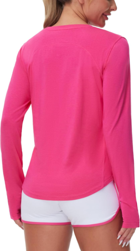 Women'S Long Sleeve Workout Shirts Athletic Crewneck Hiking Tops with Thumb Hole