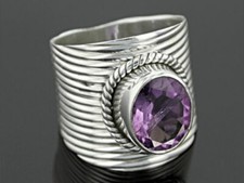 Purple Faceted AMETHYST Gemstone Sterling Silver Wide Band Ring 3.00 ctw New
