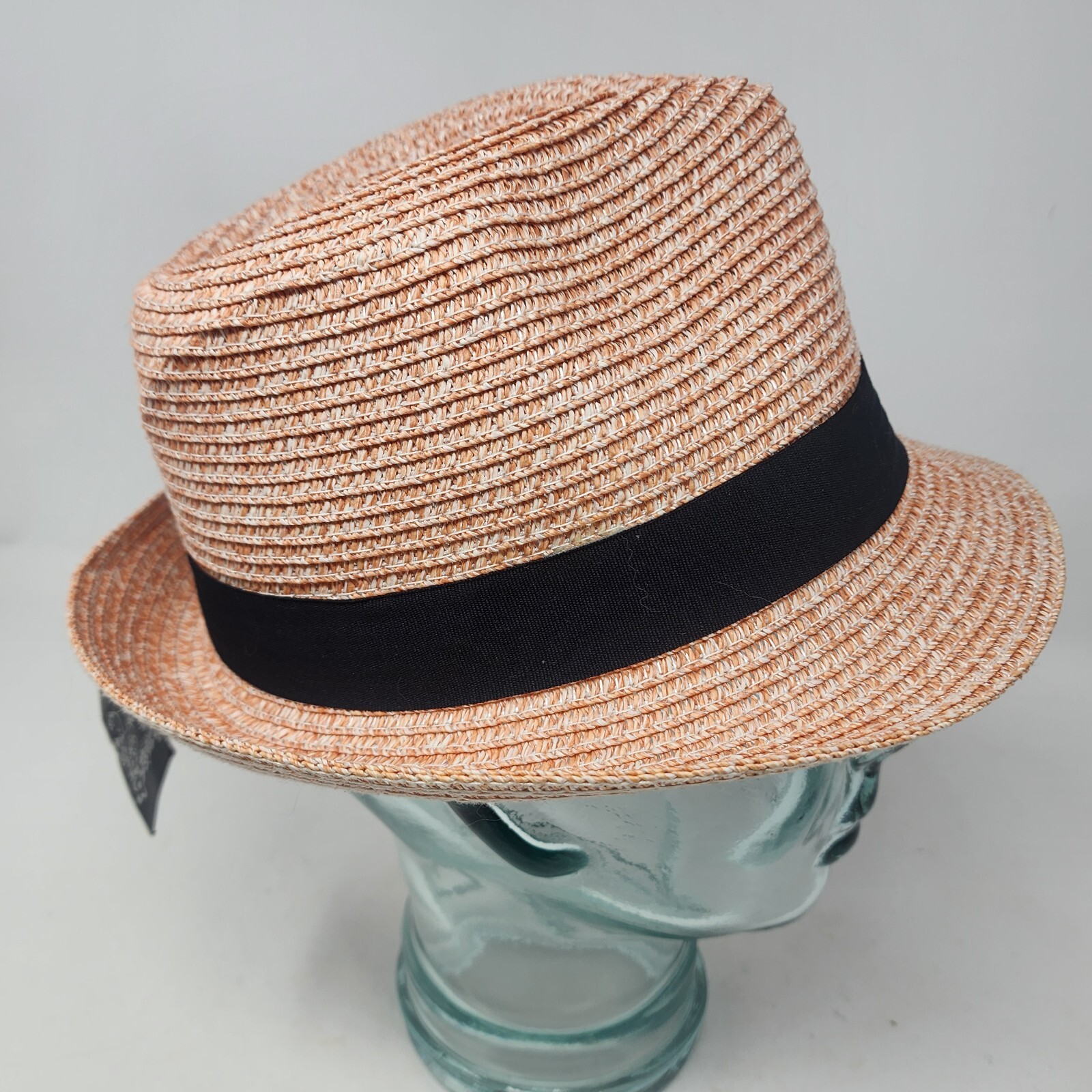 Salmon Pink Paper Fedora Hat with Black Band Size L Moda M/L-image