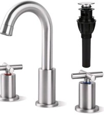 2-Handle 8 inch Widespread Bathroom Sink Faucet with Pop Up Drain Stainless