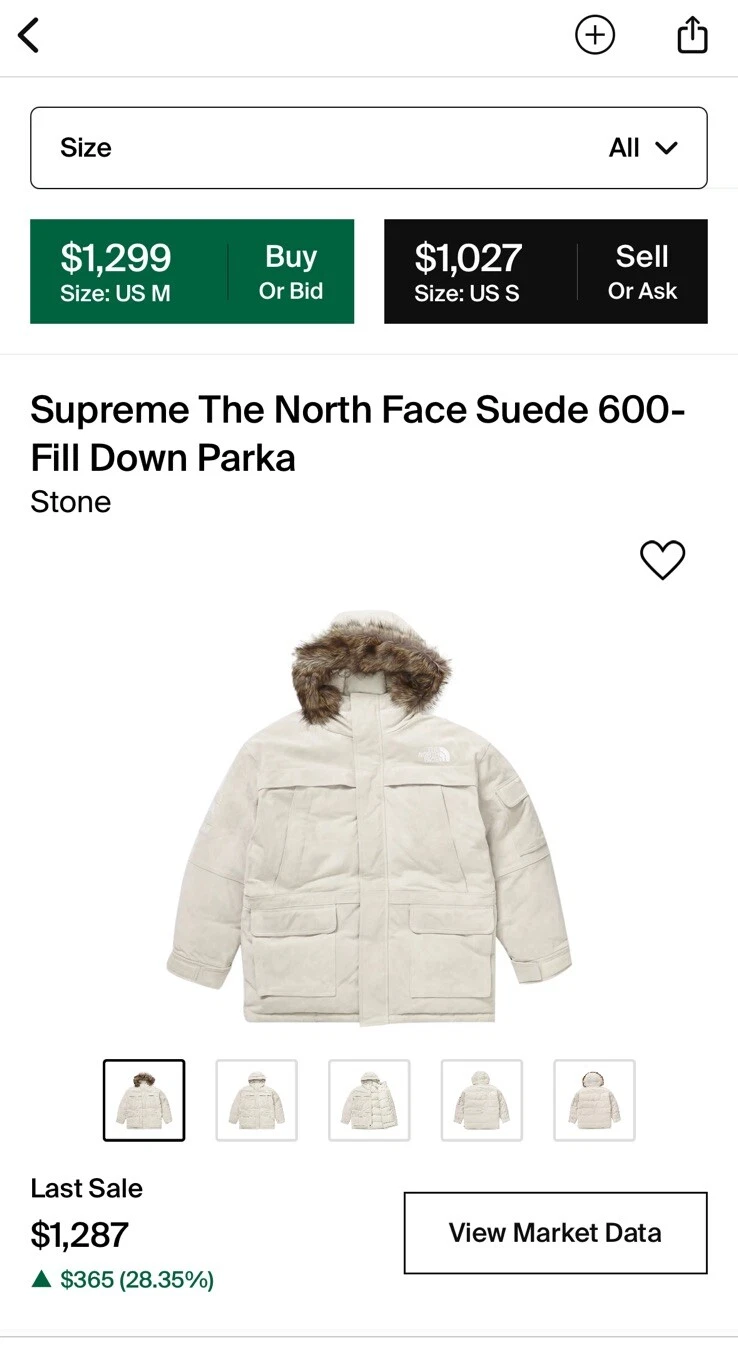 VESTE SUPREME / THE NORTH FACE DAIM 600 REMPLISSAGE PARKA PIERRE BLANCHE PETITE