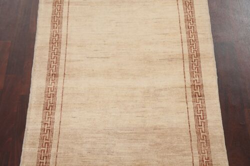 Beige Bordered Gabbeh Modern Oriental Area Rug Hand-knotted Wool Carpet 3x5 ft - Picture 3 of 12