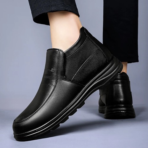 Leather Men's Winter Warm Ankle Boots Waterproof Lace Up Casual Soft Flat Shoes - Picture 11 of 26