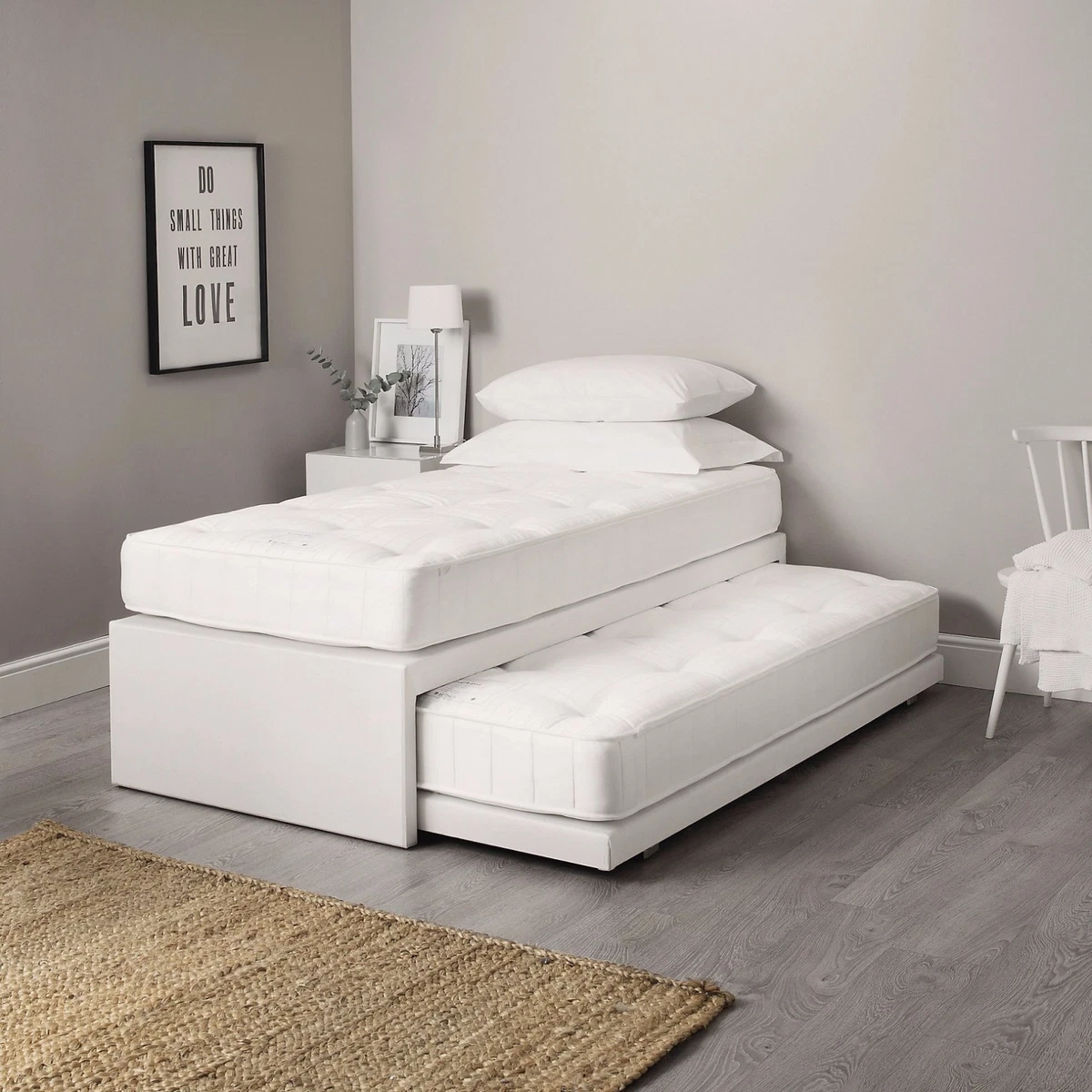 White leather outlet trundle bed