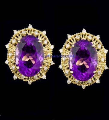 Natural Amethyst & CZ Gemstones 925 Sterling Silver Gold Plated Men Cufflinks #8