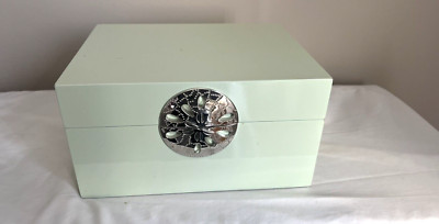 Light Green Lacquer Box 9''x7''x5'' w/ Silver Dollar Decoration & Hinged Lid