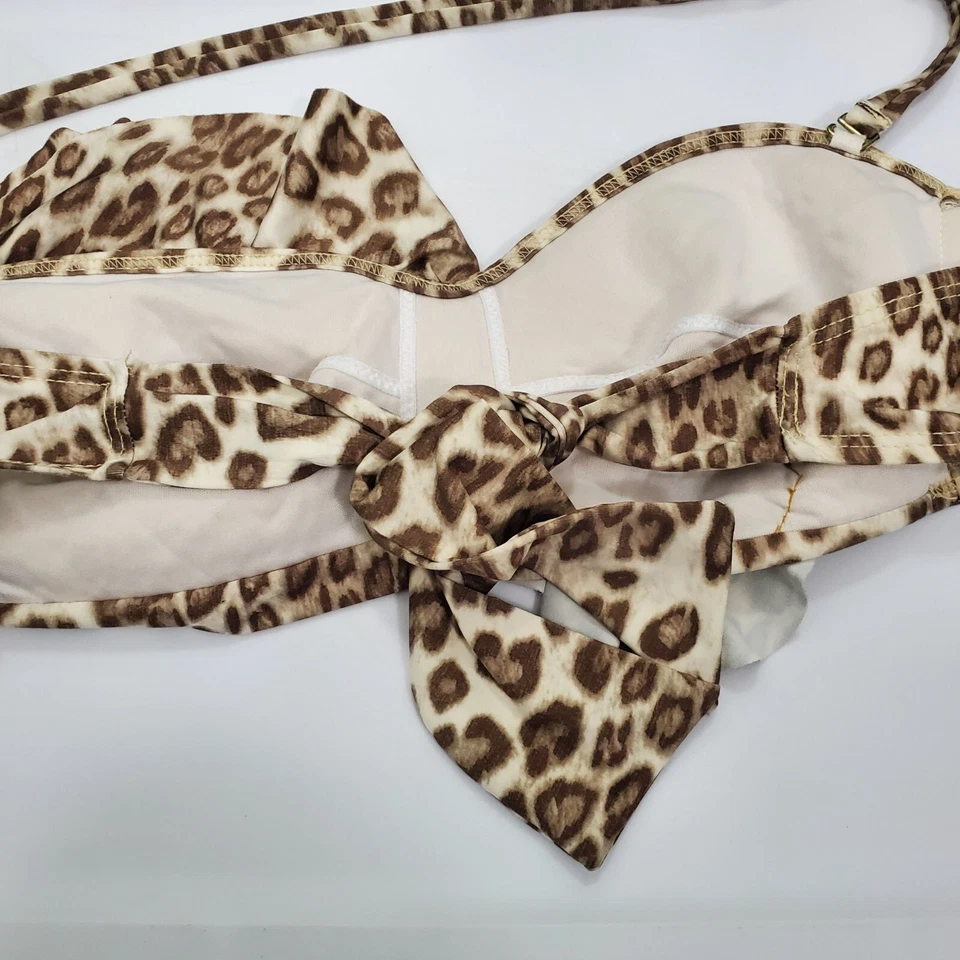 Antonio Melani Women's Beige Tan Animal Print Halter Neck Bandeau Bikini Size L - Image 4 of 4
