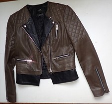 Designer Set Urban Deluxe Brown & Black Luxury Leather Fitted Biker Jacket 10