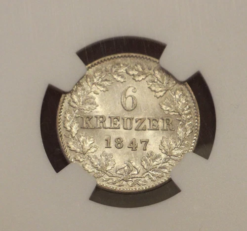 1847 NGC MS 63 Nassau 6 Kreuzer German State Silver Coin