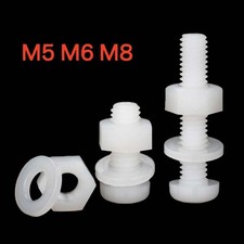 Phillips Pan Head Screws with Washer & Hex Nut White Nylon Bolts M5 M6 M8 Metric