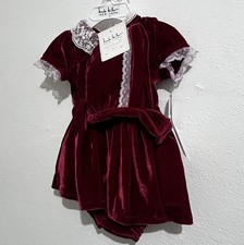 Nicole Miller Baby Girls Holiday Dress Set 3-6M Red Velvet Lace Trim Christmas