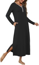 Womens Long Sleeve Nightgowns Long Button Up Night Gown Henley V