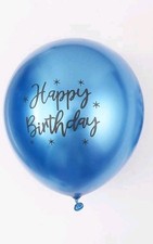 12" Metallic Chrome Printed Happy Birthday Blue Color Latex Balloons 25 count 