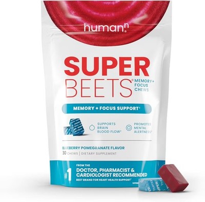 HumanN - SuperBeets Memory Focus Chews, 30 Chews, Blueberry Pomegranate 