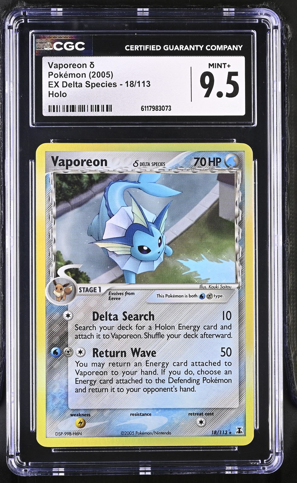 CGC 9.5 MINT+ Vaporeon 2005 EX Delta Species 18/113 Holo Pokemon Card