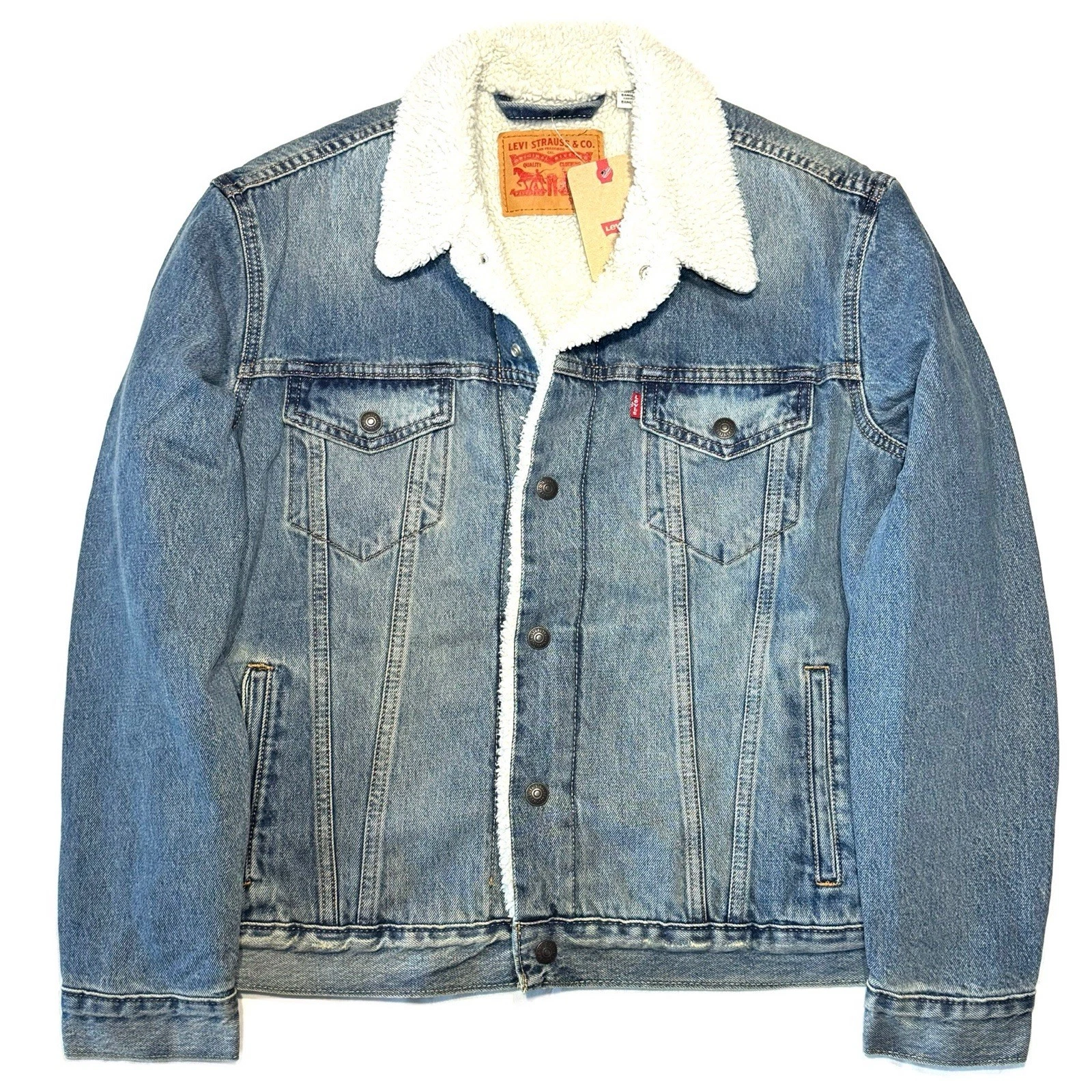 LEVIS Mens Recycled Sherpa Jacket Denim Jean Trucker Jacket Light Blue