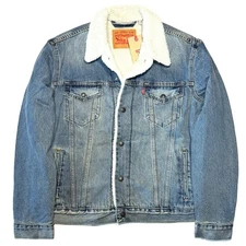 LEVIS Mens Recycled Sherpa Jacket Denim Jean Trucker Jacket Light Blue
