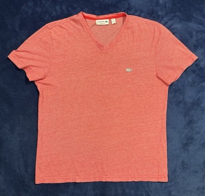 Lacoste T-Shirt Womens Large Pink V-Neck Short Sleeve Regular Fit Logo Pullover