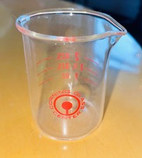 Corning Glass Center 2 oz Measuring Glass Beaker Red Graphics Lab or Shots Vtg