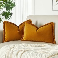 Velvet Throw Pillow Covers 16x24 Inch Set 24" x 16" Pack of 2 Mustard Yellow