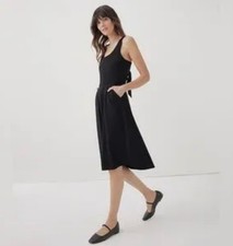NWT! PACT black cotton fit and flare midi dress