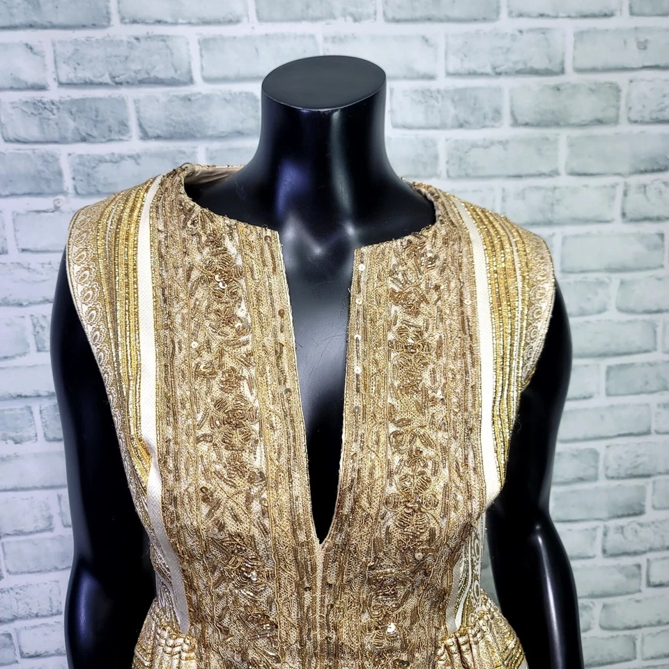 Vintage 60s Modern Couture Gold Metallic Heavy Brocade Party Gown Maxi Dress - Image 4 of 4