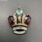 Vintage Sterling Silver Crown Pin Brooch Rhinestone Costume Jewelry 1.5"