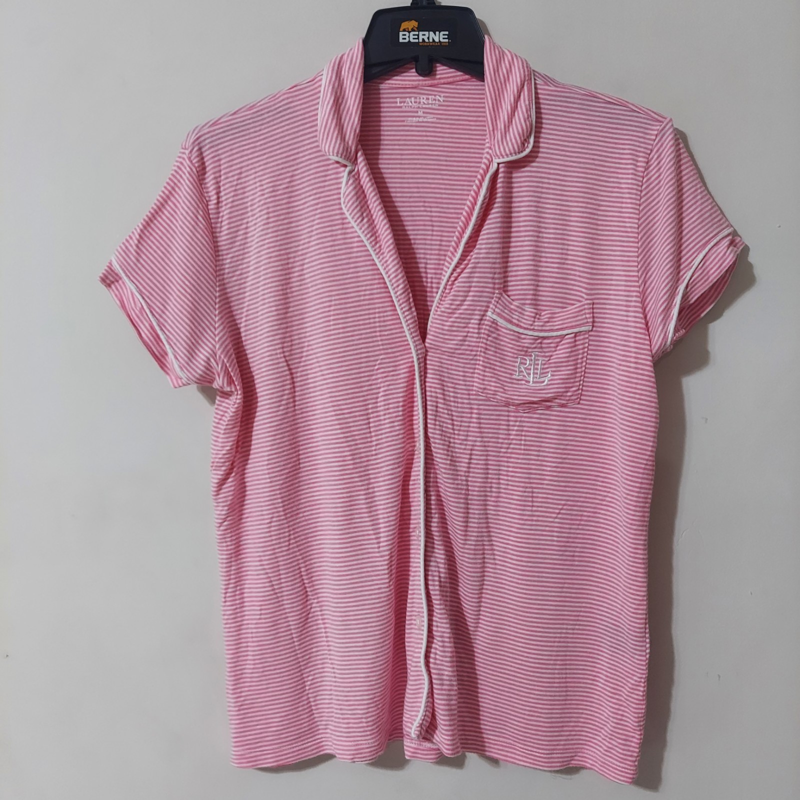 Lauren Ralph Lauren Women's Medium Pink/white Striped Pajama Top