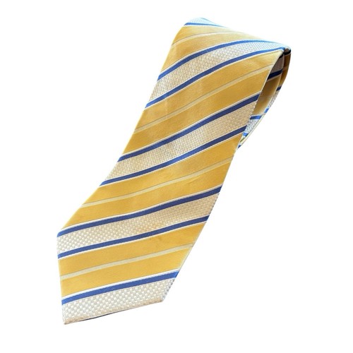 Donald Trump 100% Silk Neck Tie Gold Bar Signature Collection Yellow/Blue Stripe - Picture 1 of 4