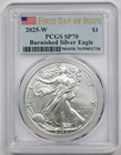2025-W Burnished $1 American Silver Eagle PCGS First Day of Issue SP 70