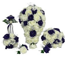 Wedding bouquets Flowers Ivory Rose purple, Bride, Bridesmaid, Flower-Girl Wand