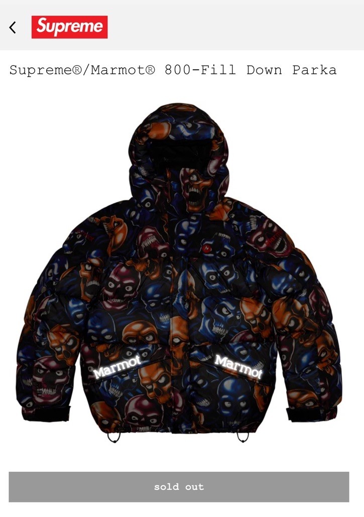 Size Large | Supreme Marmot 800-Fill Down Multi Color Skull Pile