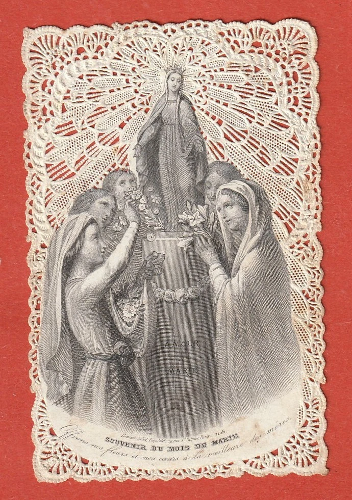 Image pieuse canivet dentelle me voici aimons l'enfant de bethleem