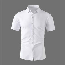 Mens Business Casual Solid Color Short Sleeve Summer Shirt No Iron Beach Gift