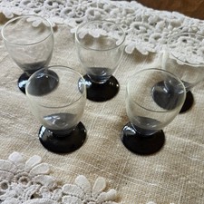 Vintage Set of 5 Black Pedestal Cordial Glasses Japan Tulip Liqueur 2.75"
