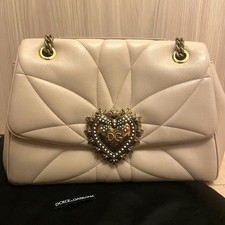 Dolce&Gabbana Gappana Amore Chain Shoulder Bag Heart Pink Beige Stylish Design F
