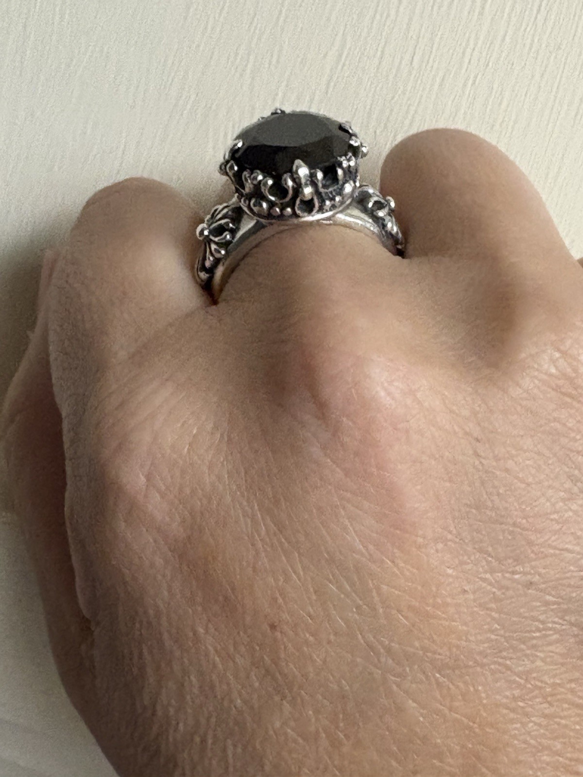 Solid Heavy Sterling Silver Ring Black Stone Very… - image 2