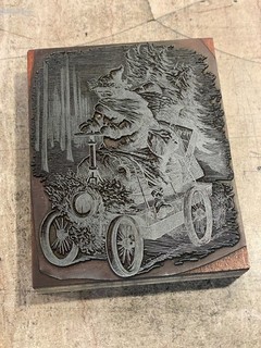 Printing Letterpress Print Block Large Santa Driving Old Car / Christmas (2898)