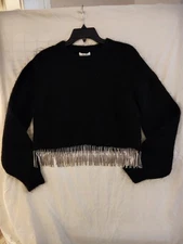 & Other Stories Black Mohair Rhinestone Fringe Womens' Sz. Med. Cropped